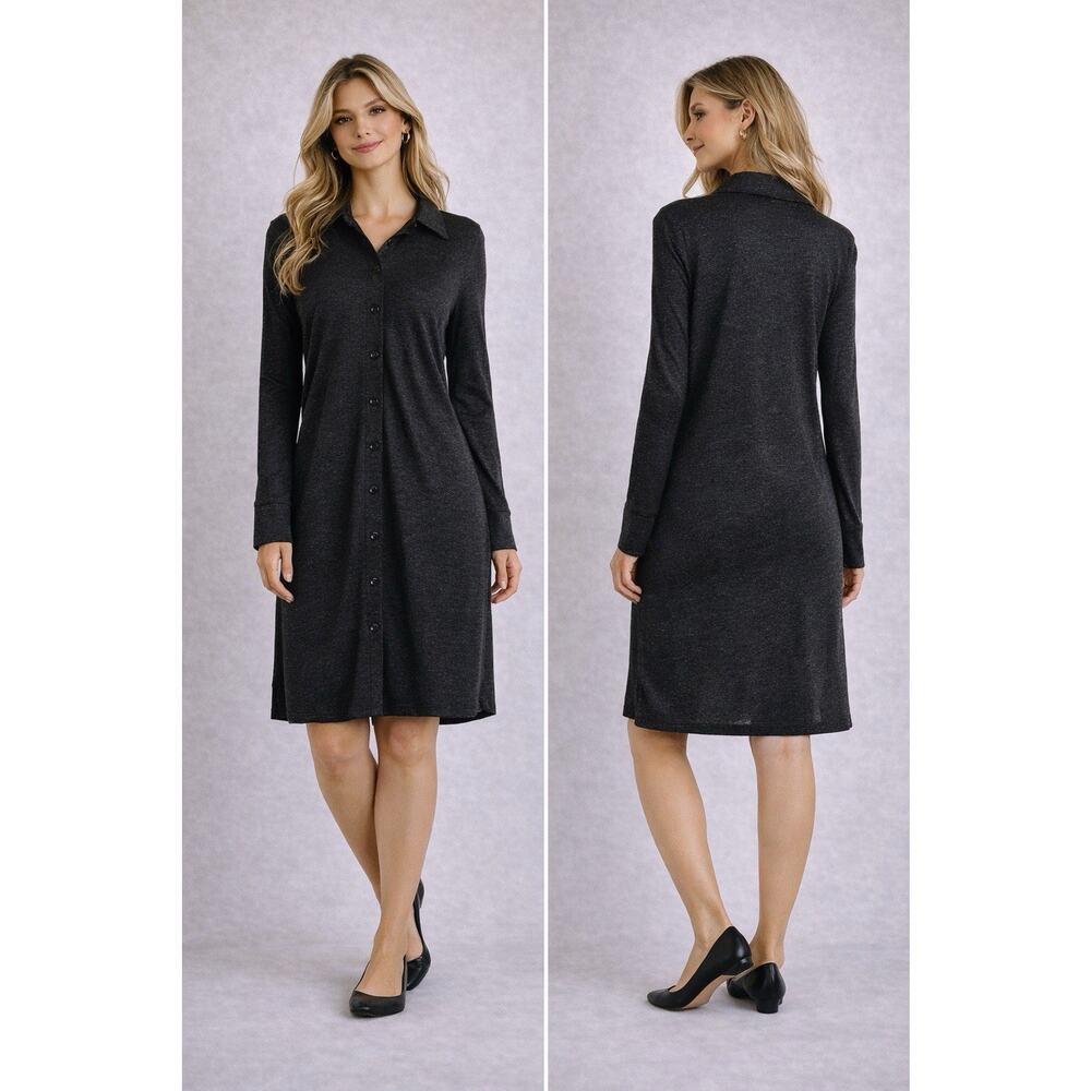 Max Studio Black Shirt Dress Small Button Front Collared Long Sleeve Chic